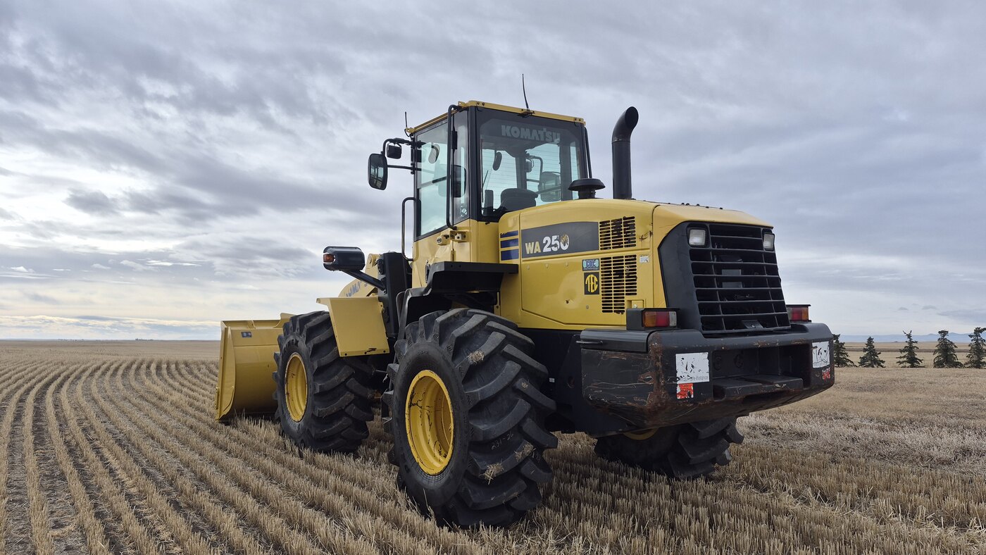 Rear view of 2010 Komatsu WA250-6 showing counterweight and tires